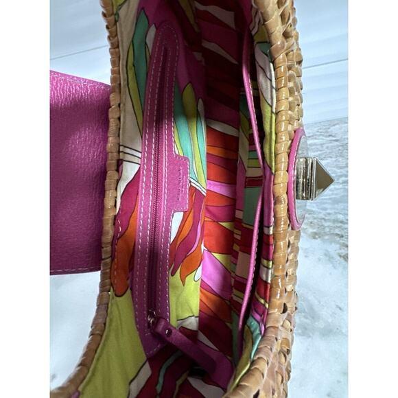 Kate Spade Pink Leather Wicker Straw Handbag Purse - Picture 11 of 14